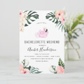 Tropical Flamingo Bachelorette Itinerary Einladung (Stehend Vorderseite)