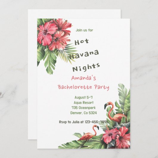 Tropical Flamingo Bachelorette Weekend Pary Einladung (Vorne/Hinten)