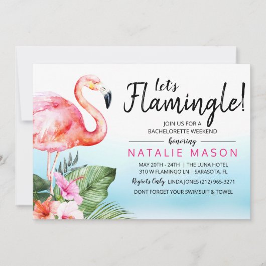 Tropical Flamingo Bachelorette Wochenende Einladun Einladung (Vorderseite)