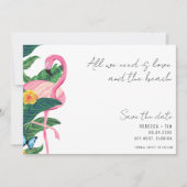 Tropical Flamingo Beach Wedding Foto Save The Date (Vorderseite)