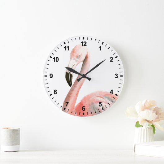 Tropical Flamingo Bird Große Wanduhr (Zuhause)