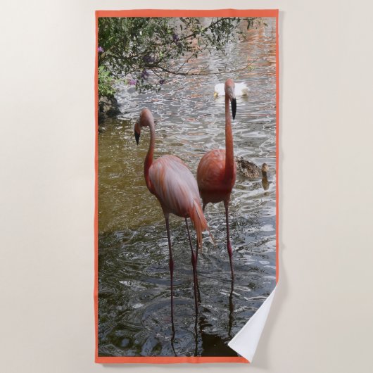 Tropical Flamingo Birds Beach Handtuch (Vorderseite)
