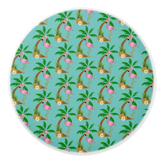 Tropical Flamingo Birds Keramikknauf (Vorderseite)