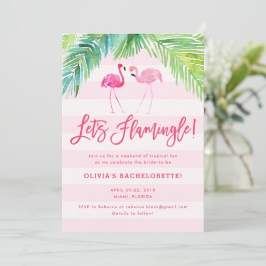 Tropical Flamingo Birthday oder Bachelorette Invit Einladung (Stehend Vorderseite)