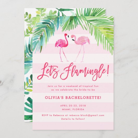 Tropical Flamingo Birthday oder Bachelorette Invit Einladung (Vorne/Hinten)