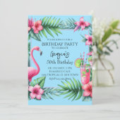 Tropical Flamingo Birthday Party Einladung (Stehend Vorderseite)