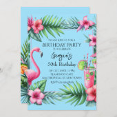 Tropical Flamingo Birthday Party Einladung (Vorne/Hinten)