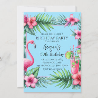 Tropical Flamingo Birthday Party Einladung
