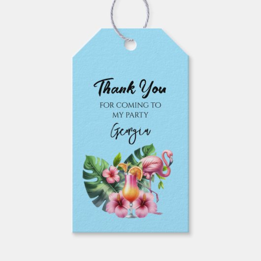 Tropical Flamingo Birthday Party Geschenkanhänger (Vorderseite)