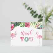Tropical Flamingo Birthday PartyVielen Dank Postkarte (Stehend Vorderseite)