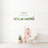 Tropical Flamingo Blätter Script Wedding Willkomme Banner (Insitu)