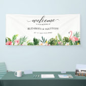 Tropical Flamingo Blätter Script Wedding Willkomme Banner (Messe)