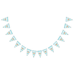 Tropical Flamingo Blue Stripe Baby Dusche Wimpelkette