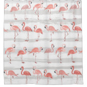 Tropical Flamingo Blue Stripes Muster Duschvorhang (Vorderseite)