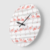 Tropical Flamingo Blue Stripes Muster Große Wanduhr (Winkel)