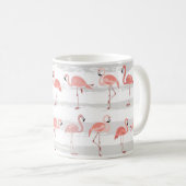Tropical Flamingo Blue Stripes Muster Kaffeetasse (VorderseiteRechts)