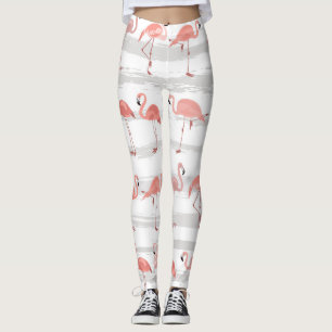 Tropical Flamingo Blue Stripes Muster Leggings