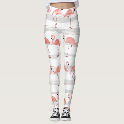 Tropical Flamingo Blue Stripes Muster Leggings (Vorderseite)