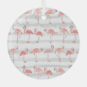 Tropical Flamingo Blue Stripes Muster Ornament Aus Glas (Vorderseite)