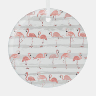 Tropical Flamingo Blue Stripes Muster Ornament Aus Glas