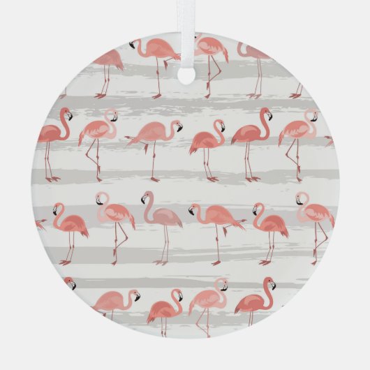 Tropical Flamingo Blue Stripes Muster Ornament Aus Glas (Rückseite)