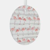 Tropical Flamingo Blue Stripes Muster Ornament Aus Glas (Vorderseite Rechts)