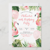 Tropical Flamingo Blush Pink Ballon Geburtstag Einladung (Vorderseite)