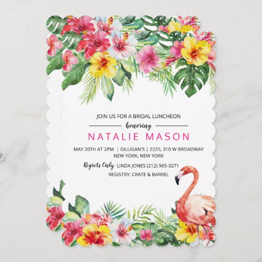 Tropical Flamingo Bridal Dusche Einladung (Vorne/Hinten)