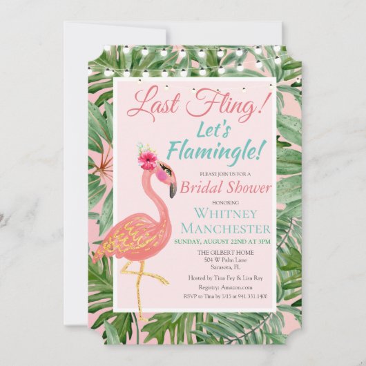 Tropical Flamingo Bridal Dusche Einladung (Vorderseite)