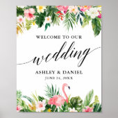 Tropical Flamingo Calligraphy Wedding Willkommen Poster (Vorne)