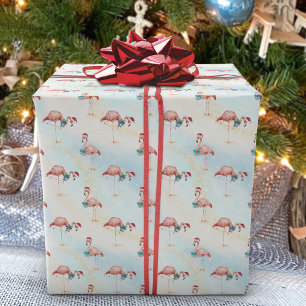 Tropical Flamingo Christmas Beach Geschenkpapier