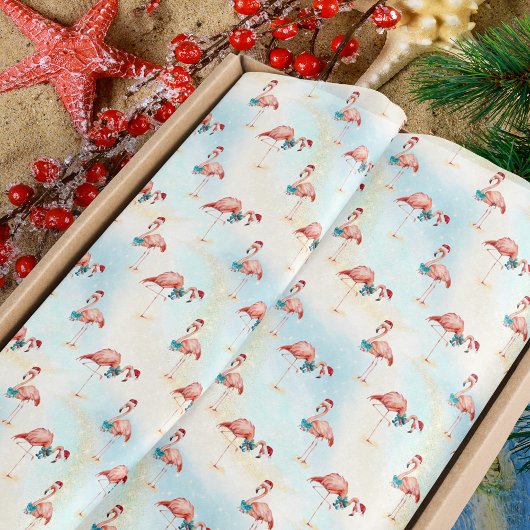 Tropical Flamingo Christmas Beach Seidenpapier