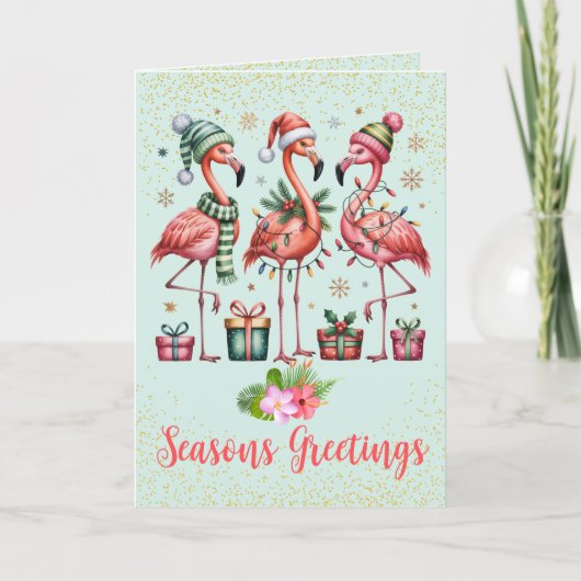 Tropical Flamingo Christmas Card Feiertagskarte (Vorderseite)