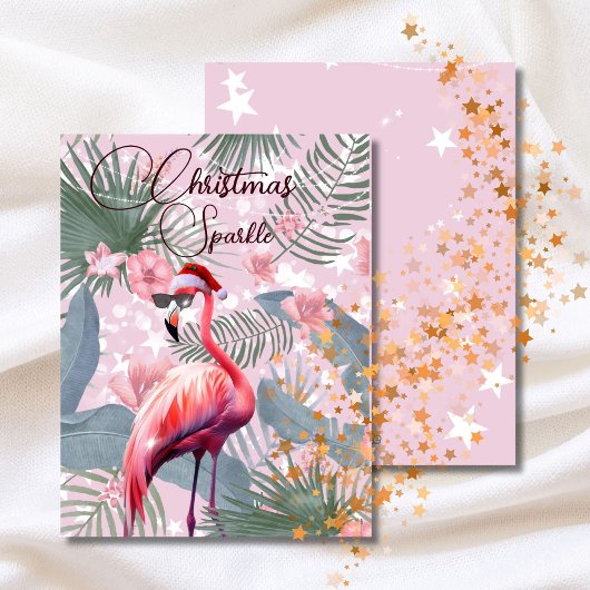 Tropical Flamingo Christmas Sparkle Feiertagskarte