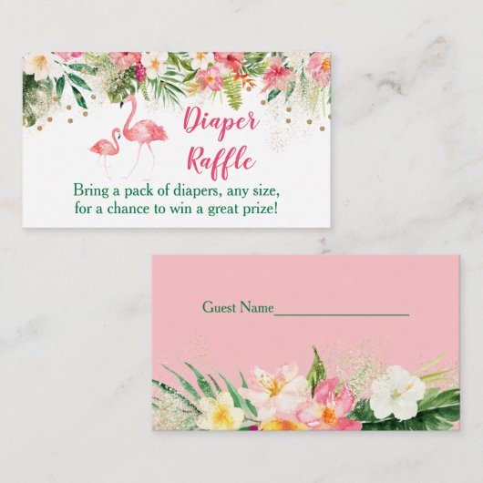Tropical Flamingo Diaper Raffelkarten Begleitkarte (Vorne/Hinten)