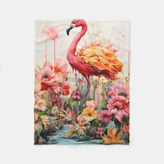 Tropical Flamingo Fantasy Paradise Bloom Fleecedecke (Vorderseite)