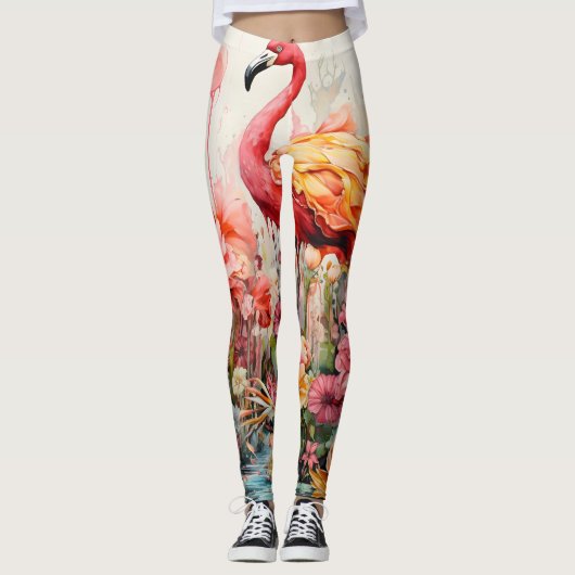 Tropical Flamingo Fantasy Paradise Bloom Leggings (Vorderseite)