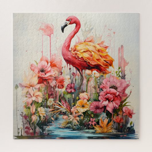 Tropical Flamingo Fantasy Paradise Bloom Puzzle (Vertikal)