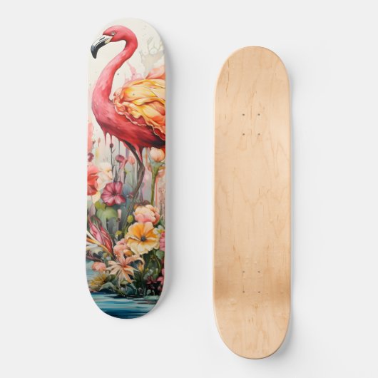 Tropical Flamingo Fantasy Paradise Bloom Skateboard (Vorderseite)