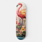 Tropical Flamingo Fantasy Paradise Bloom Skateboard (Vorderseite)