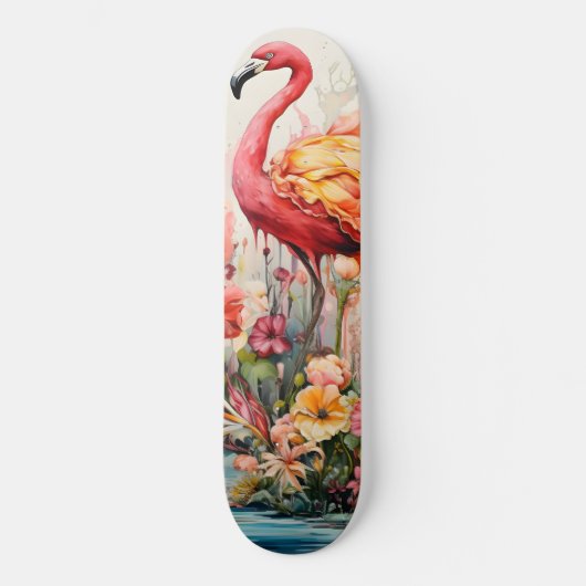 Tropical Flamingo Fantasy Paradise Bloom Skateboard (Vorderseite)