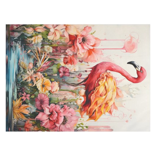 Tropical Flamingo Fantasy Paradise Bloom Tischdecke (Vorderseite (Horizontal))