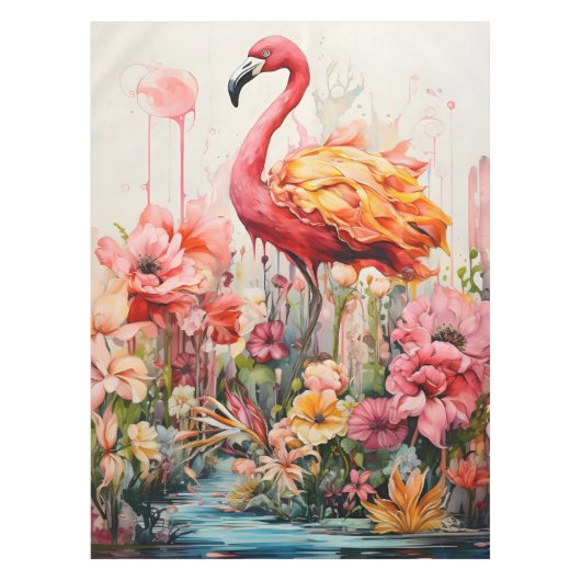 Tropical Flamingo Fantasy Paradise Bloom Tischdecke (Vorderseite)