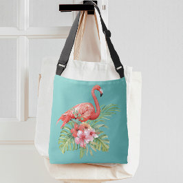 Tropical Flamingo Floral Aqua Blue Tragetaschen Mit Langen Trägern