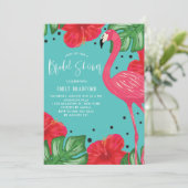 Tropical Flamingo Floral Bridal Dusche Einladung (Stehend Vorderseite)