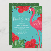 Tropical Flamingo Floral Bridal Dusche Einladung (Vorne/Hinten)