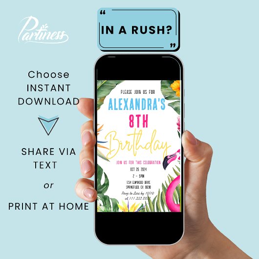 Tropical Flamingo Floral Girl Luau Kindergeburtsta Einladung