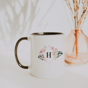Tropical Flamingo Floral Monogram Coffee Tasse