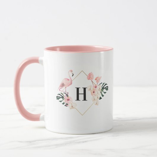 Tropical Flamingo Floral Monogram Coffee Tasse (Links)