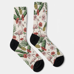 Tropical Flamingo floral Muster Türkis Elfenbein Socken